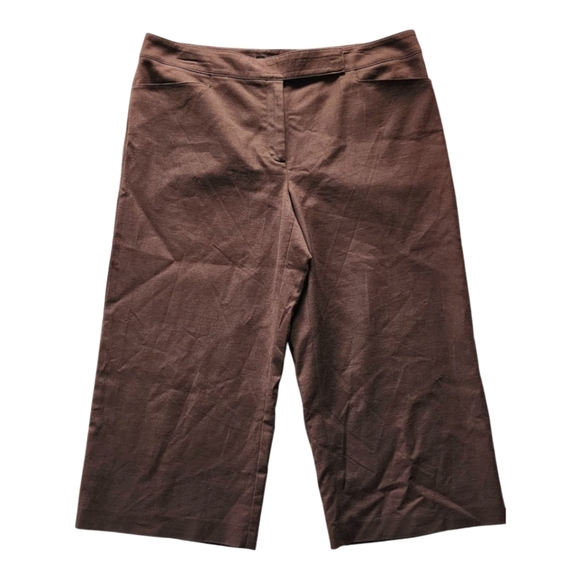 Ellen Tracy Pants - Ellen Tracy Brown Cropped Wide Leg Pants Size YKK Zipper Stretch Business Casual